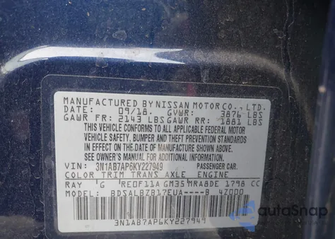 2019 Nissan Sentra S from USA, damaged, VIN 3N1AB7AP6KY227949